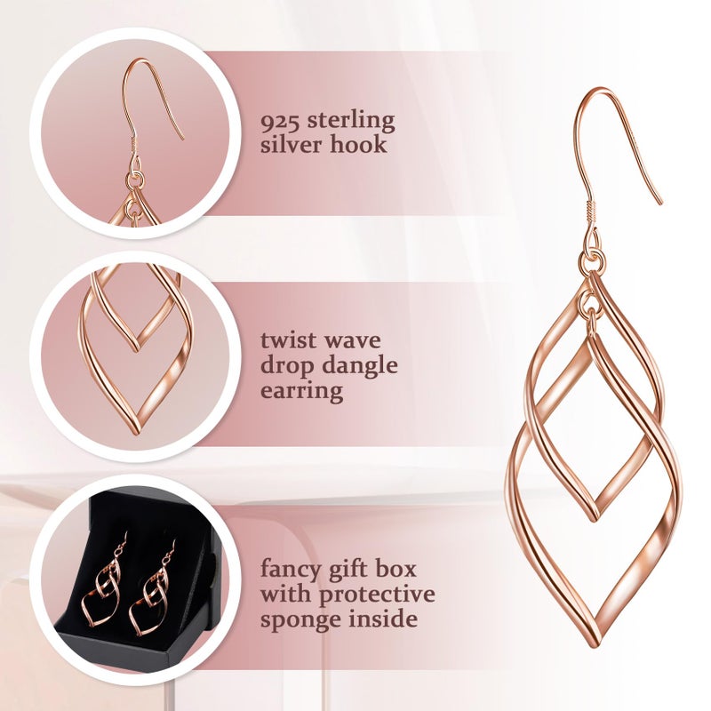 Bassion Sterling Silver Dangle Earrings for Women, 14k Gold Plated Double Linear Drop Statement Earrings Anniversary Birthday Gifts for Women(Rose Glod) - Image 2